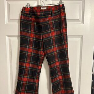 Red Plaid wool flare leg pants